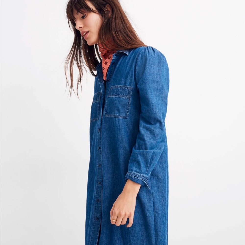 Madewell denim puff-sleeve shirt dress. XS. Great condition. - Picture 2 of 12